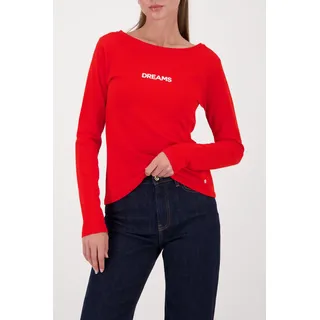 Langarmshirt MONARI "Shirt Dreams", Damen, Gr. 40, chilli pepper, Jersey, Obermaterial: 100% Baumwolle, unifarben, regular fit normal, U-Boot-Ausschnitt, abgesteppte Kante, Shirts Langarmshirt, U-Boot-Ausschnitt, Regular Fit, mit Schriftzug