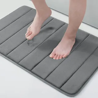 Buganda Badematte aus Memory-Schaum, 61 x 40,6 cm, ultraweich und rutschfest, wasserabsorbierend und maschinenwaschbar, Badteppich für Badezimmer, Dusche und Badewanne, Grau