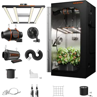 Spider Farmer Grow Box Komplett Set G3000 LED Pflanzenlampe Vollspektrum Dimmbarer Grow Light GrowZelt Kit Komplettes 90x90x180cm Grow Tent Zuchtzelt mit 4 inch/10,2CM Inline Kanalventilator