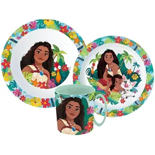 Disney Vaiana Kinder Geschirr-Set – 3-teiliges Set mit Teller, Schüssel & Becher 350 ml – Offizielles Lizenzprodukt – buntes Melamin-Set für Mädchen & Jungen