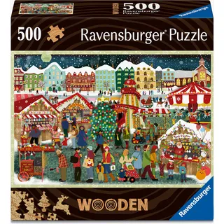 Ravensburger 12001539 - Christmas Market - 500 Teile Holzpuzzle mit stabilen, individuellen Puzzleteilen und 40 kleinen Weihnachts-Whimsies, ab 14 Jahren