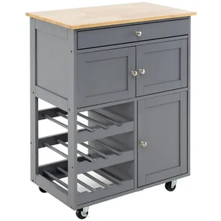 Costway Küchenwagen auf Rollen, Servierwagen mit Schubladen, 3-stöckigem Weinregal & Arbeitsplatte, Küchentrolley, Rollwagen, Küchenregal, Grau - Grau