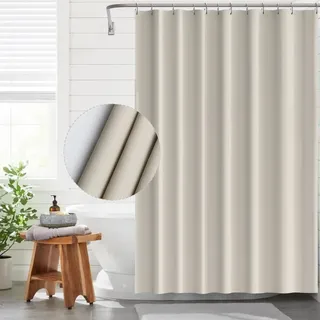 Funria Duschvorhang 180x200 cm Beige PEVA Badevorhang Anti-schimmel Wasserdicht Badezimmer Vorhänge mit 12 Duschvorhangringe Duschvorhang Creme für Badewanne