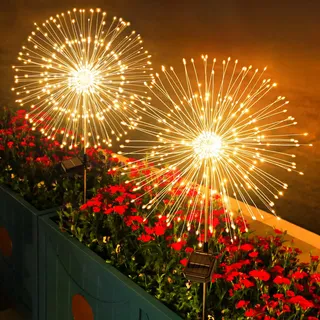 Solarlampen für Außen Garten, 2 Stück 120 LED Warmweiß Gartendeko Solarleuchten für Außen 8 Modi Wasserdicht Solarlichter Pusteblume, Solarstecker Gartenleuchten für Pathway Wege Rasen Balkon Deko