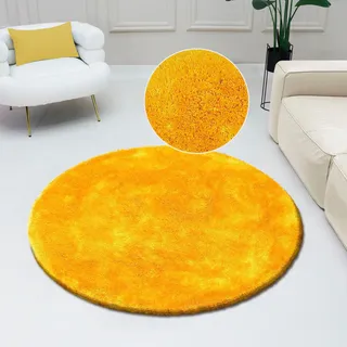 Bruno Banani Hochflor-Teppich »Dana Teppich, Kundenliebling« rund 30 mm Höhe unifarben, Mikrofaser Teppiche, Wohnzimmer, Schlafzimmer, Esszimmer, gelb