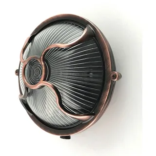 Außenlampe Wandleuchte Außen rund Ø 17,5 cm IP64 Messing Riffelglas E27 rostfrei