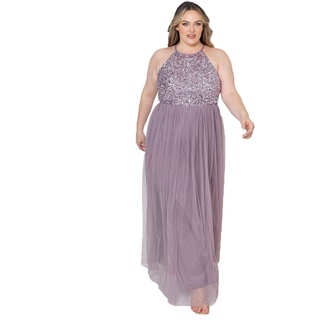 Maya Deluxe Damen Abendkleid Pailletten Cocktailkleid Tüllkleid Kleid Nackenband Elegant Für Hochzeit Brautjungfernkleid Bridesmaid Dress, Moody Lilac, 48 EU