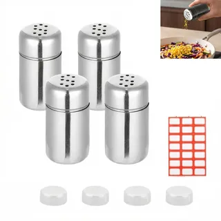 QLK Mini Salzstreuer für Unterwegs, 4 Stück Edelstahl Salzstreuer Klein mit Deckel, 15ml Mini GewüRzstreuer Camping, Geeignet für Küchen, Restaurants, Camping und Grillabende im Freien