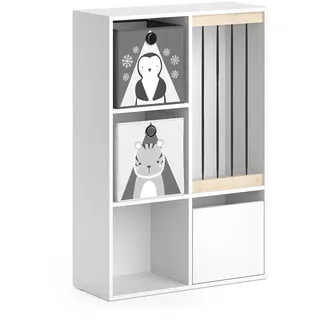 Vicco Kinderregal Luigi Weiß 72 x 107.8 cm mit 2 Faltboxen opt.5 , Weiß, Grau , Holzwerkstoff , Rechteckig , 29.2x107.8x72 cm , Babymöbel & Kindermöbel, Babyzimmer, Babyregale & Kinderregale