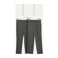 Girls M&S Collection 2pk Girls' Slim Leg Slim Waist School Trousers (2-18 Yrs) - Grey, Grey - 12-13