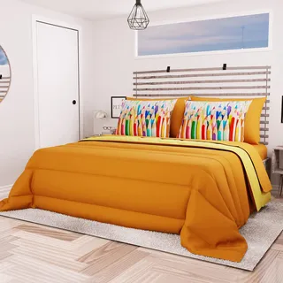 PETTI Artigiani Italiani - Bettwäsche, Orange, 240x260, Bettdecke, Quilt, Steppdecke, Tagesdecke, 100% Made in Italy