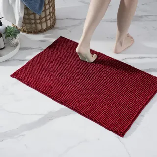 Decomira Badematte rutschfest | Als Badteppich Set kombinierbar | Badezimmer-Teppich Bad-Vorleger waschbar aus Chenille | Duschvorleger für Dusche, Badewannen, WC Deko | Rot - 50x80 cm