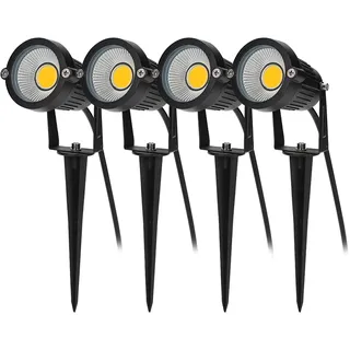 BLOOMWIN Gartenstrahler mit Erdspieß Warmweiß 4er Set, Gartenbeleuchtung Gartenleuchte 5w 220V COB Landscape LED IP65 Wasserdicht LED Gartenlampe Spot Strahler Außen Außenbeleuchtung