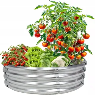 HOCHBEET 120x120x30cm Rund Verzinkt Pflanzenbeet Gartenbeet Pflanzkübel Blumenkasten Gemüsebeet Frühbeet Kräuterbeet Beeteinfassung Umrandung 8373 - Silber