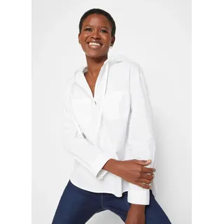 Tunika BONPRIX, Damen, Gr. 38, weiß, Obermaterial: 100% Baumwolle, lässig geschnitten, Tuniken Tunika, mit Kapuze, lässig geschnitten, mit langem Arm