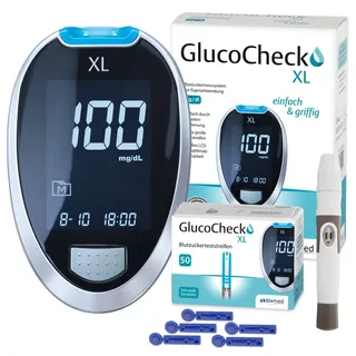 GlucoCheck XL Set [mg/dl] mit 60 Teststreifen zur Kontrolle des Blutzuckers 1 mg