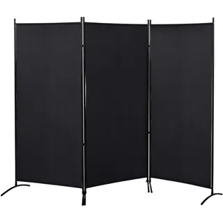 Homcom Paravant aus Polyester und Metall Schwarz | 50x182 cm , Sonnenschutz, Sichtschutz,