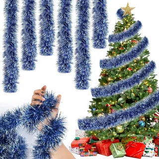 5 Stück Weihnachtsgirlande, 2M Lametta Weihnachtsbaum Girlande, Künstliche Tannengirlande Outdoor, Weihnachtsdeko Girlande, für Weihnachten Party Weihnachtsbaum Weihnachtsdeko (Blau)