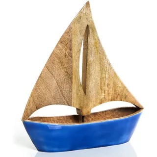 Segelboot-Figur zum Hinstellen: Dekofigur Boot, Holz-Deko Sommer, Meer, Strand & Urlaub, Maritime Dekoration Bad & Wohnzimmer, Maritimdeko Schiff Innen, Baddeko Mediterran, Tischdeko, 8 x 25 x 3 cm