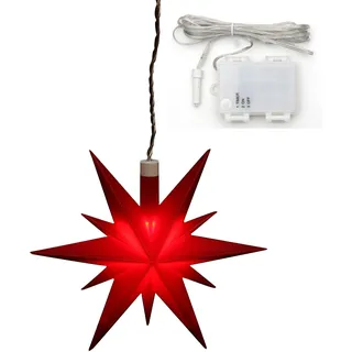 Dekohelden24 ***Weihnachtsstern aus Kunststoff in rot, für Innen und Außen geeignet, inkl. LED Beleuchtung und 6h Timer, für Batteriebetrieb. Maße L/B/H: 13,5 x 5,5 x 12 cm.