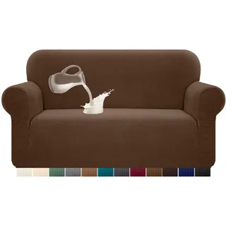 Granbest Stretch Wasserdicht Sofabezug 1 Stück Sofahusse Spandex Jacquard Elastische Couchbezug mit Anti-Rutsch-Schaumstoffe (2 Sitzer, Kaffee)