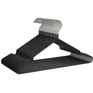 PORTENTUM 20 Stück Schwarze, platzsparende, robuste Kleiderbügel aus Metall, gummierte Kleiderbügel für Kleider, für alle Kleidungsstücke und Hosen