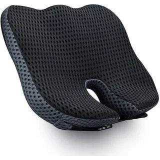 Unyqoos® Ergonomisches Memory‐Schaum Sitzkissen für Auto & Bürostuhl – Keilform mit Steißbeinaussparung, Antirutschboden & verstellbarem Elastikgurt für langes Sitzen - Schwarz