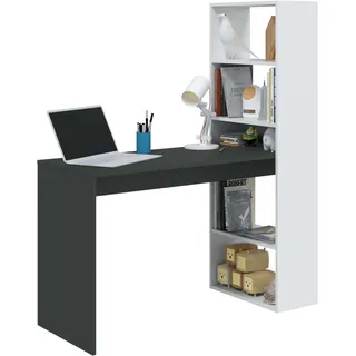 Habitdesign, Schreibtisch mit wendbarem Regal – moderner Arbeitstisch in Artik weiß und Anthrazit, Maße: 120 x 144 x 53 cm (B x H x T), viel Stauraum für Homeoffice oder Büro, Modell Duplo