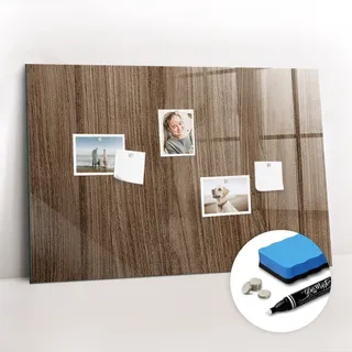 Magnetpinnwand Memoboard - Zubehörsatz - Weißer Marker + Schwamm + Magnete - 90 x 60 cm - Dunkles Holz - Braun