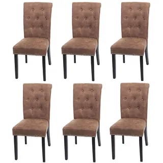 Mendler 6er-Set Esszimmerstuhl Chesterfield II, Stuhl Küchenstuhl, Nieten Stoff/Textil braun, dunkle Beine