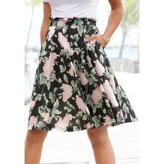 Sommerrock BUFFALO, Damen, Gr. 40, bunt (schwarz, rosa, bedruckt), Jersey, Obermaterial: 100% Viskose, bedruckt, figurumspielend kniefrei, Röcke Sommerrock, mit Paperbag-Bund im Blumenprint, Midirock, mittellang, Topseller