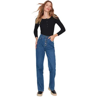 TRENDYOL Damen Trendyol Men's High Waisted Wide Leg 90s Jeans, Navy Blue, 36 EU