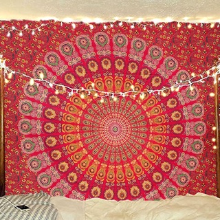 raajsee Red Tapestry Mandala Wall Hangings, Indian cotton Beach Throw Blanket, Hippie Tapestries Boho Décor, Yoga Meditation Mat Rugs Twin Bedspread 130X150 CMS