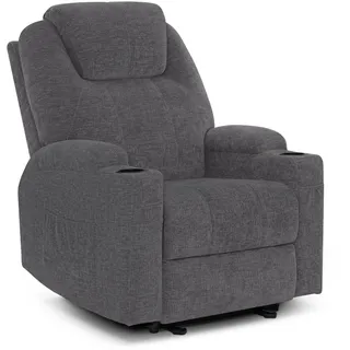 M MCombo Elektrisch Relaxsessel Massagesessel Fernsehsessel Liegefunktion Vibration Heizung 7061 neues Modell (Grau-Chenille) - Grau