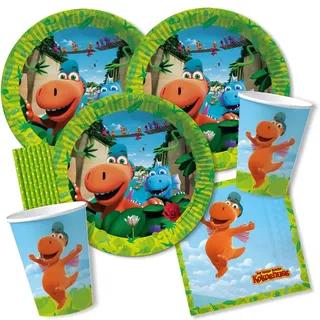 44-teiliges Party-Set - Der kleine Drache Kokosnuss - Teller Becher Servietten Trinkhalme für 8 Kinder