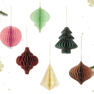 AUMAYCO Weihnachten Papier Waben, 6 Stück 3D Mini Christbaumschmuck Papier Ornamente mit Glitzerrand, Waben Hängestück für Weihnachtsbaum Deko, Silvesterparty, Heimdekoration