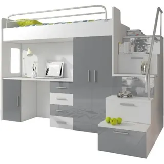 Doppelstockbett Grau Tisch Schrank Multifunktion Etagen Hochbett Kinderzimmer - Grau
