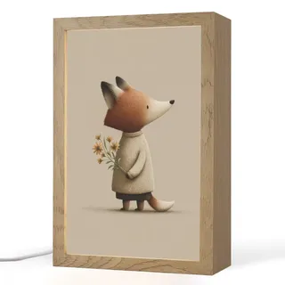 OnlyWow Nachttischlampe Fuchs - Gelbe Blumen - Minimalistisch 20x30 cm , Taupe , Holzwerkstoff , Rechteckig , LED integrated , 20x30x8 cm , Lampen & Leuchten, Innenbeleuchtung, Nachtlichter