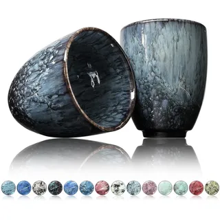 Ganzoo Kaffee Becher Keramik, Design Kaffee -Tasse ohne Henkel 200ml, Tee -Tasse 2er Set, coffee mug, tea cup, Tasse mit modernem Muster, bunte Unikate apatite