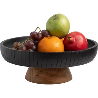 LAVAUK Obstschale aus Mangoholz, dekorative schwarze Schale mit natürlichem Sockel, 30,5 cm Durchmesser, zweifarbige Optik, Verwendung als Tafelaufsatz für Küchentheke oder Esstisch, Schwarz