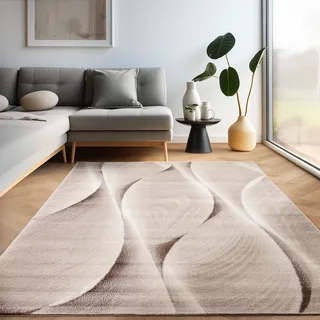 Carpettex Läufer 80x150 cm Beige Holzoptik Wellen Kurzflor Waschbar