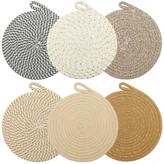 Omtofo 6 Stück Topfuntersetzer, Untersetzer Topf, Topfuntersetzer Baumwolle, 20cm Isolierte Platzset Runde Geflochtene Zum Kochen In KüChe Für KüChe SchüSsel Topf Pfannen Kanne Und Teller (6 Farben)