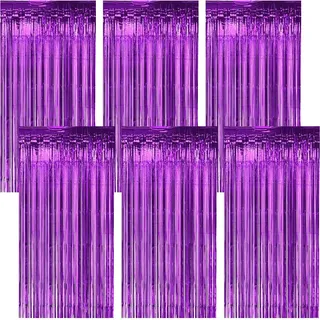 6 Stück Lametta Vorhang Lila, 1m X 20m Glitzervorhang, Glitzer Vorhang Deko | Plastik Party Vorhang, Lametta Vorhänge für Hintergrunddekoration, Partydekoration, Geburtstagsdekoration, Weihnachten