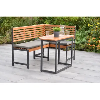 Merxx Eckbank Set, Eckbank, Auflagen, Klappentisch 90 x 50 cm, Aluminium/Akazie - Braun
