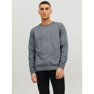 Rundhalspullover JACK & JONES "JJEBASIC mit Rundhals, ideal für Job und Freizeit", Herren, Gr. S, blau (navy melange), Feinstrick, Obermaterial: 100% Baumwolle, schmal hüftlang, Rundhals, Bündchen, Pullover Rundhalspullover, unifarben, modisch, slim fit, Baumwolle, Rundhals