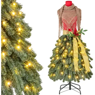 COSTWAY Künstlicher Weihnachtsbaum in Schneiderpuppen-Optik, 150cm Tannenbaum mit 100 warmweißen LED-Lichtern, roten Beeren & abnehmbarem Schal - Grün, Rot