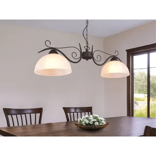 Pendelleuchte 2-flammig mit Glas Lampenschirmen im Landhausstil, Esstischlampe - Braun