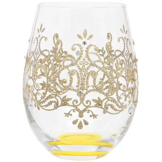 Maturi Weinglas ohne Stiel, handbemalt, goldfarbenes Flockmuster, 530 ml, in Geschenkbox