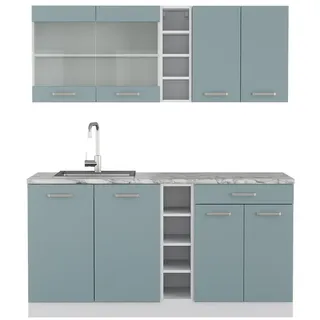 Vicco Küchenzeile R-Line 160 cm Blau-Grau/Weiß