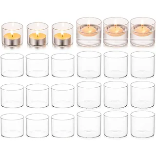 Hewory Teelichthalter Glas Klein Teelichtgläser: 24er Kerzengläser Teelichtglas Teelichter Glas Votivkerzenhalter, Klar Teelicht Gläser für Hochzeit Deko Wohnzimmer Tischdeko
